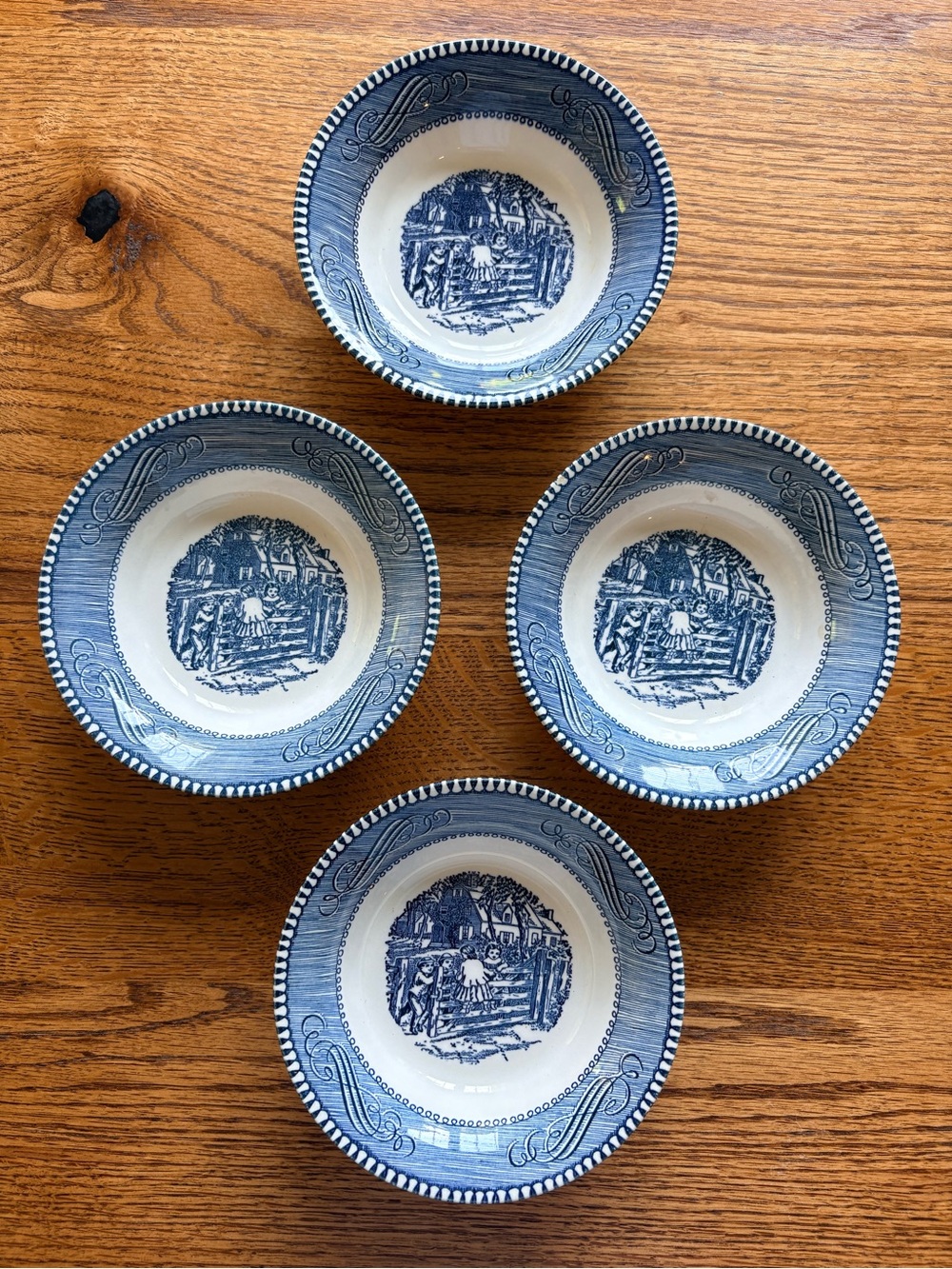 Vintage Currier & Ives bowls - Set of 4- ~5.5 inches Old Farm Gate